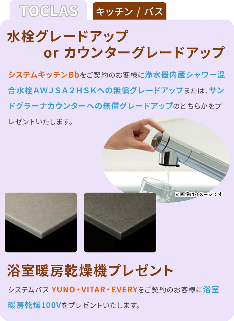 TOCLASキッチン/バス　水栓グレードアップorカウンターグレードアップ